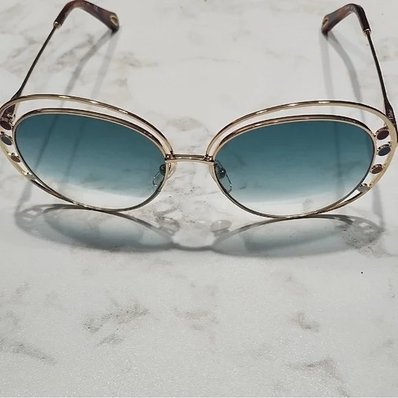 Chloe Gold Frame Sunglasses with Green Lenses - Picture 4 of 10